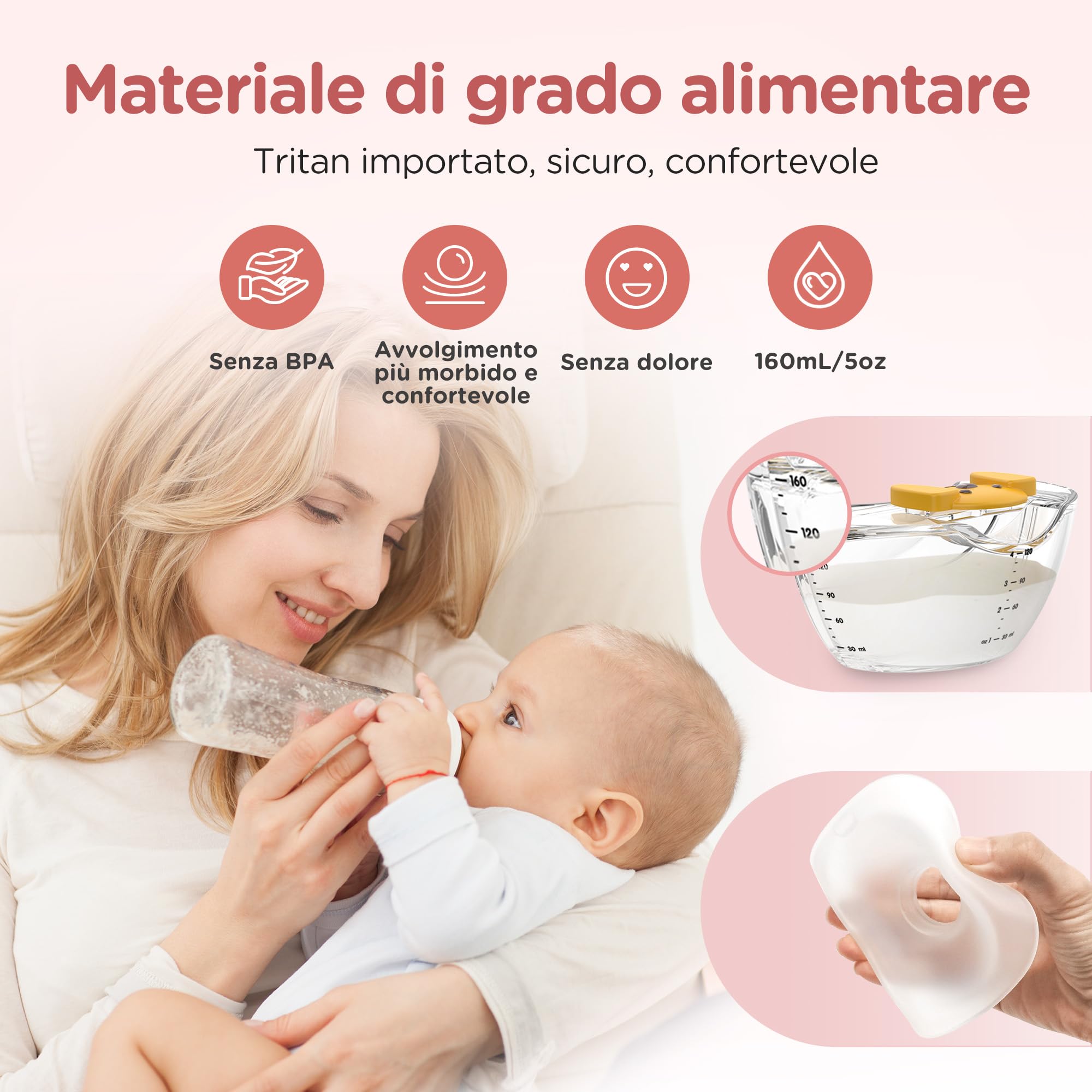 Tiralatte Elettrico Indossabile Portatile, Senza Fili e Silenzioso, Design Discreto Anti-Perdita, Senza BPA,3 Modalità e 12 Livelli, 2 Pezzi per Casa e Viaggio
