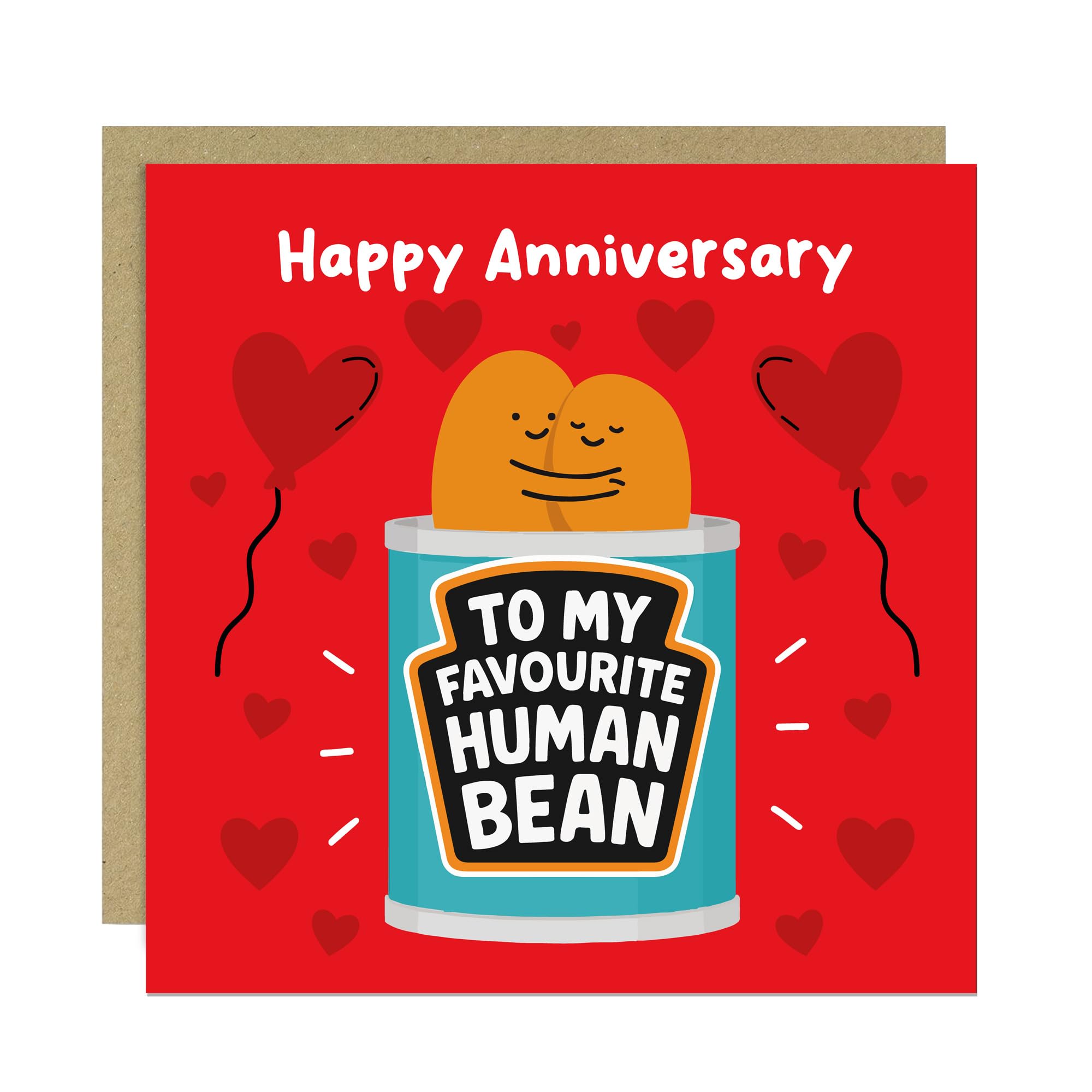 RED OCEAN Funny Anniversary Card For Him Her - Humorous Cards For Anniversary, Human Bean Novelty Cards For Boyfriend Girlfriend Husband Wife 145x145mm With Kraft Envelope