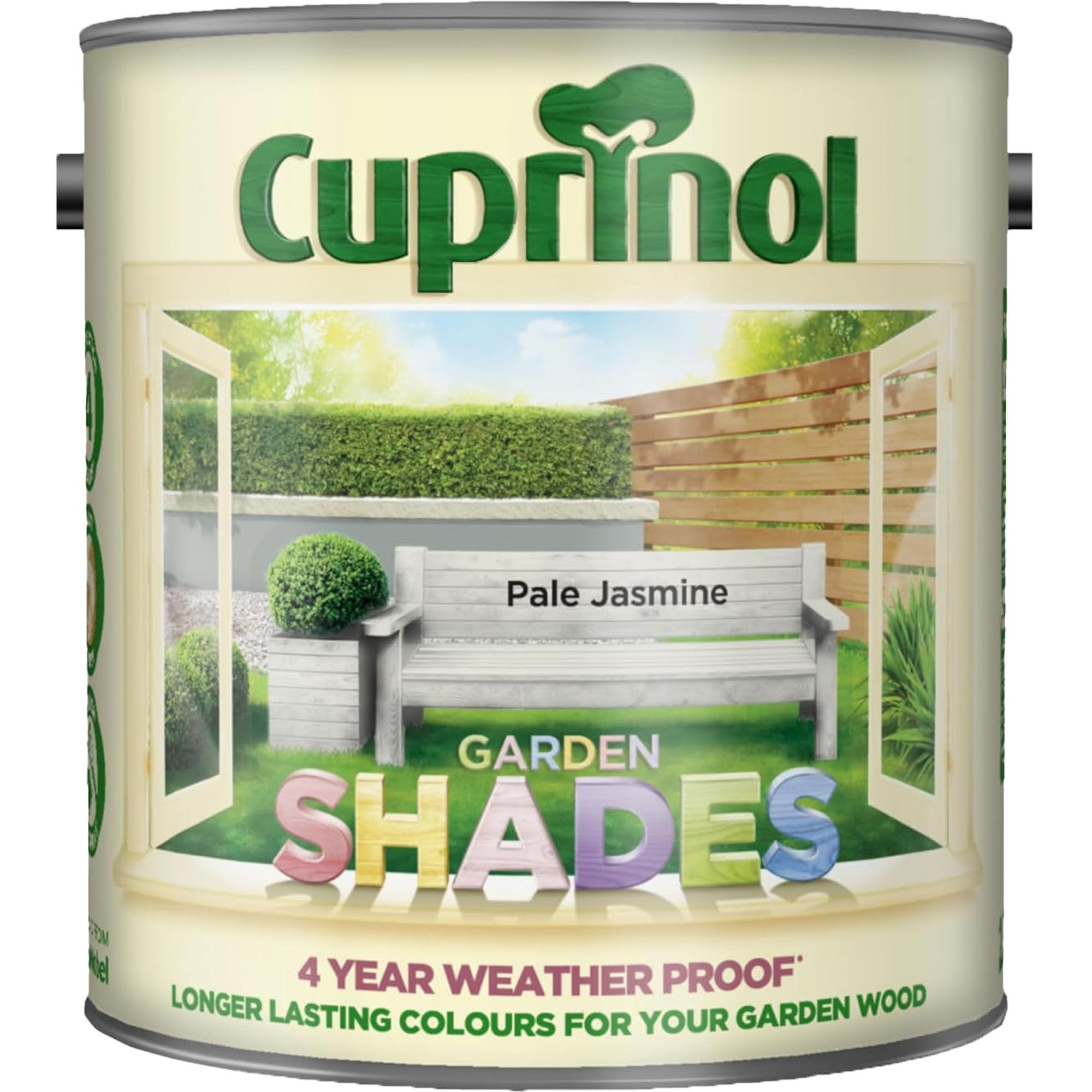 DUAYRA Garden Shades Paint | Quick Drying Water Based | For Garden Fence, Shades, Benches, Terracotta, Brick, Stone | Exterior Wood Furniture | Long Lasting (Pale Jasmine, 2.5 Liters)