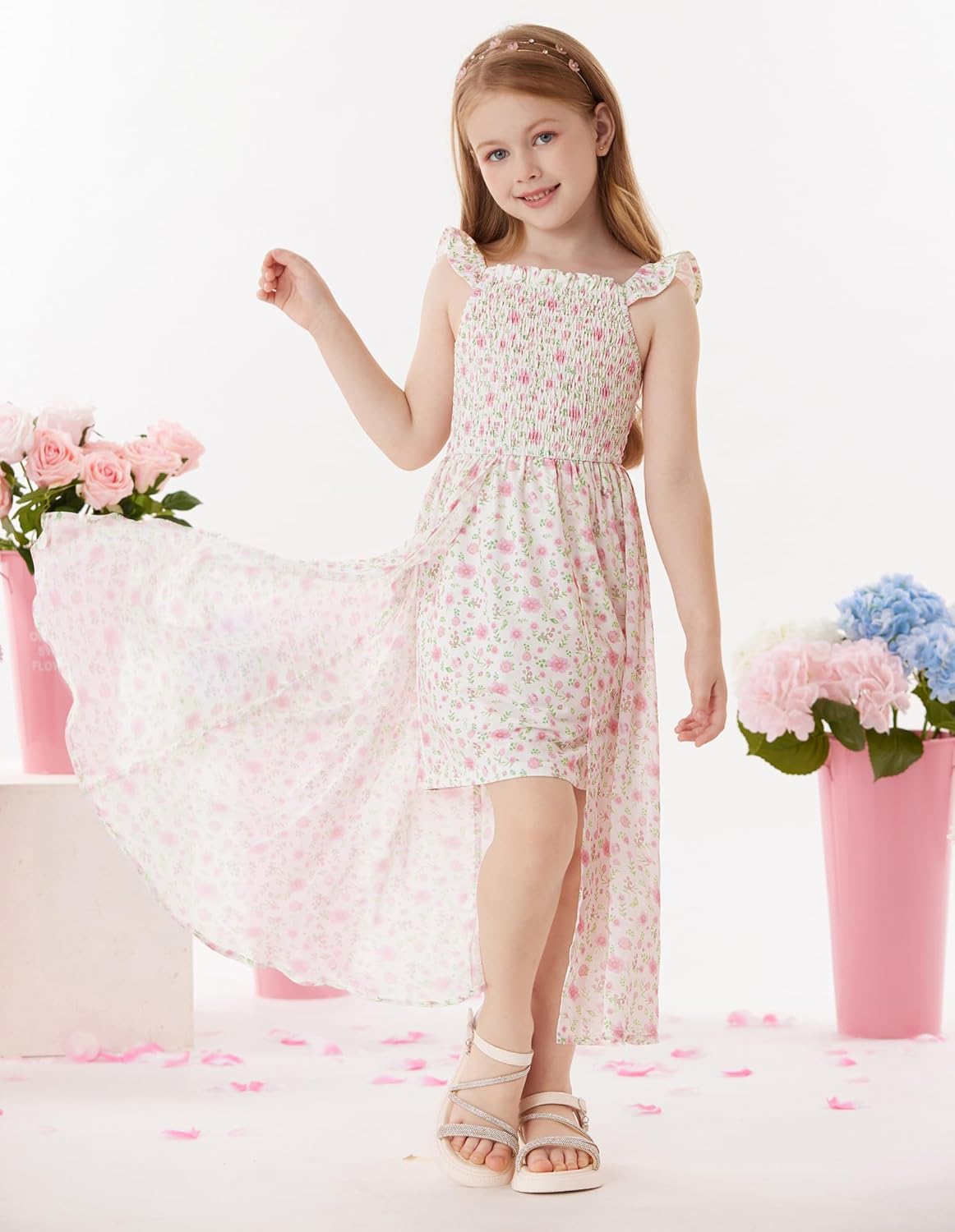GRACE KARIN Girls Tie Back Floral Dress Flutter Sleeves Casual Spring Summer Maxi Dresses for 5-14Y Pink Floral 12 Years image 5 of 9 B0DPCJBHLV
