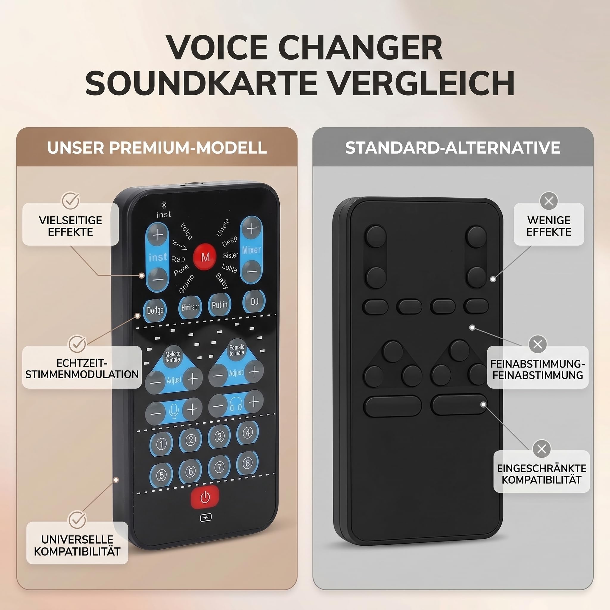 Stimmenverzerrer, Sprachwechsler mit Mikrofon 8 Soundeffekte Sprachwechselgerät Gaming Voice Changer Sound Live Soundkarte Unterstützt Mehrere Sprachen