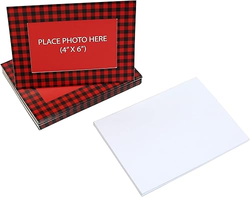 Miniatura 4 de Iconikal Tarjetas de felicitación con marco de fotos de Navidad con sobres, cuadros de búfalo rojo, 15 unidades