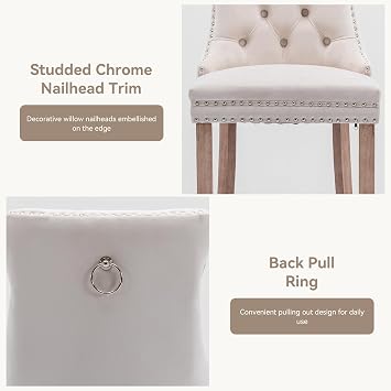extrasleep Beige Modern Velvet Upholstered Bar Stools Chairs Set of 2