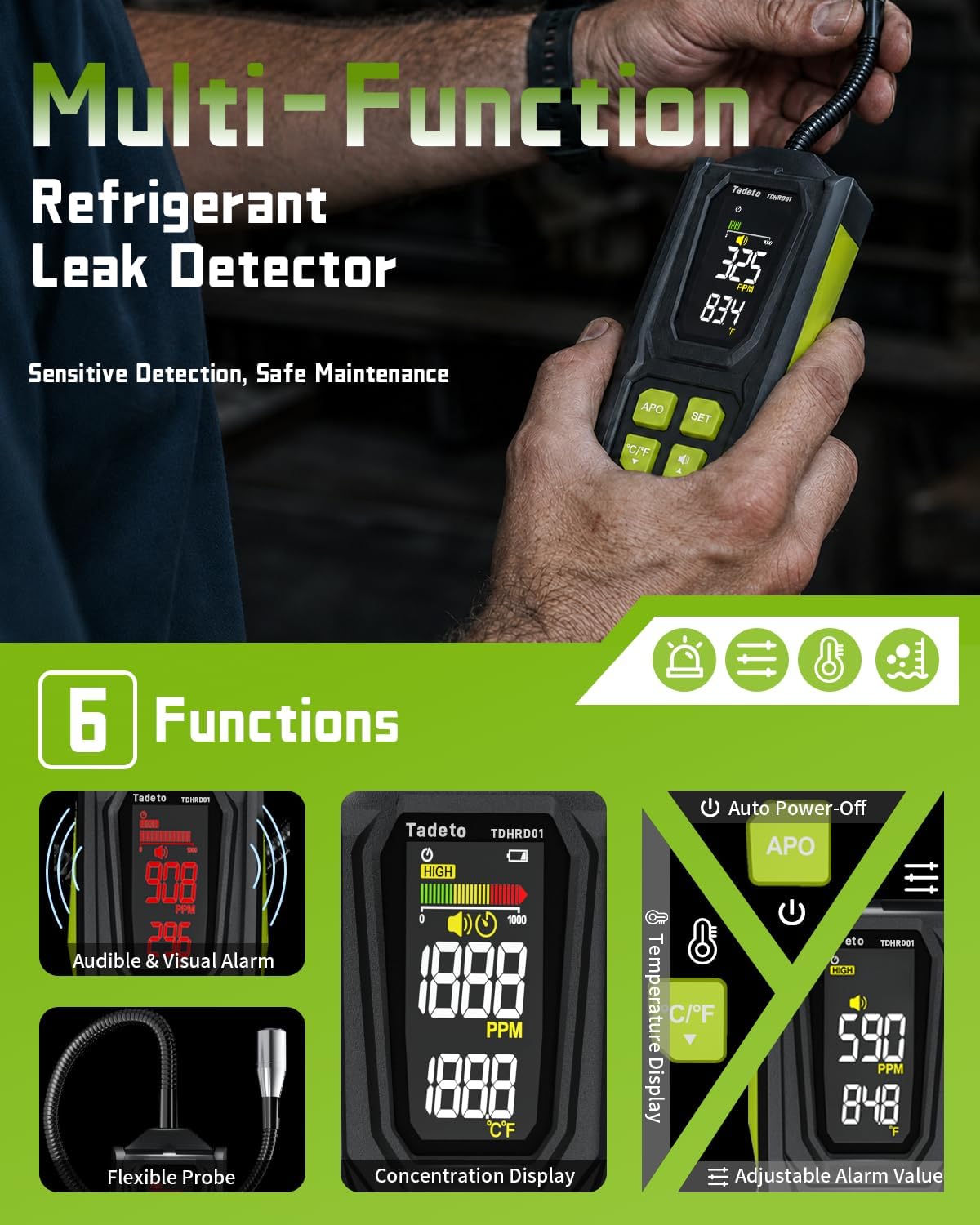 Tadeto Rechargeable Refrigerant Leak Detector, HVAC AC Freon Leak Detector