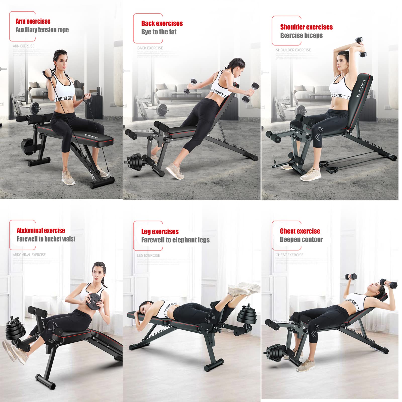 Banco de Musculación Plegable Entrenamiento Completo Tu Gimnasio Fitness Tu Banco de Musculacion Ajustable, Carga Máxima 250 Kg(132 * 113 * 46cm)