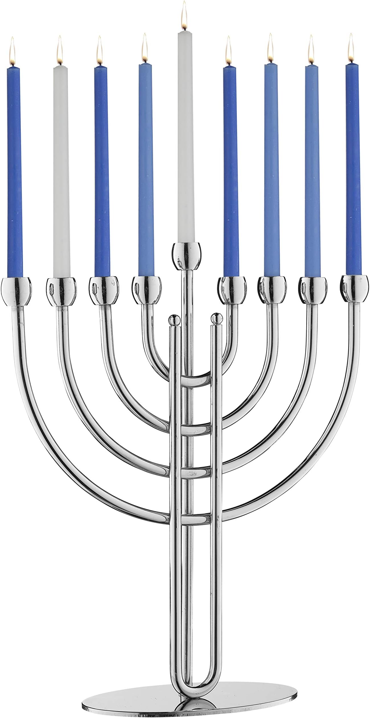 Rite Lite Modern Traditional Chanukah Menorah - Silver Steel Hanukkah Menorah 9.00" h