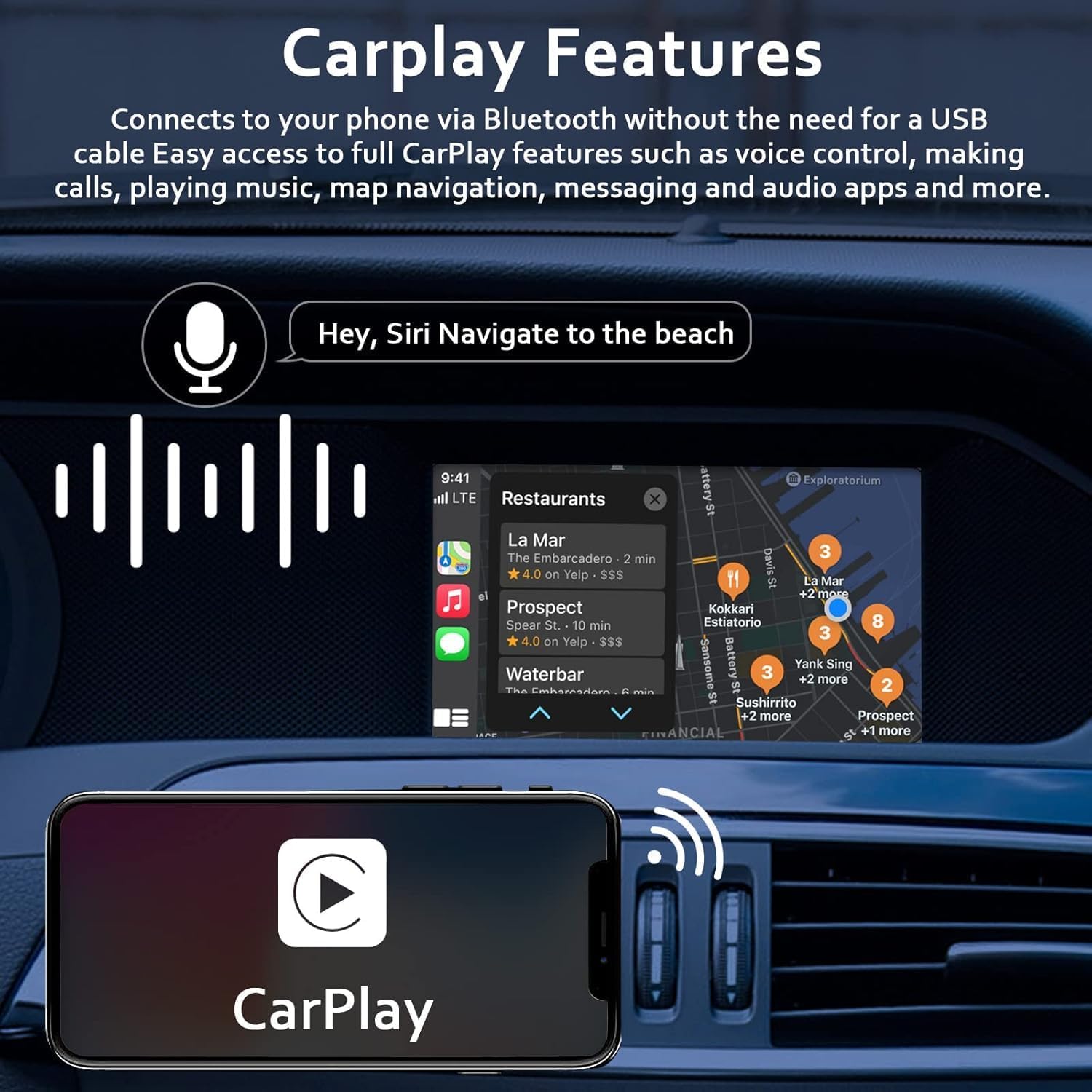 CARabc Wireless Carplay Fit for Apple Carplay&Android Auto, Fit for Mercedes Benz A/B/C/E/CLA/GLA/GLK/ML/SLD with NTG4.5 System - Bluetooth, Mirror Link, Siri Voice, USB, DVR and Camera Input Etc