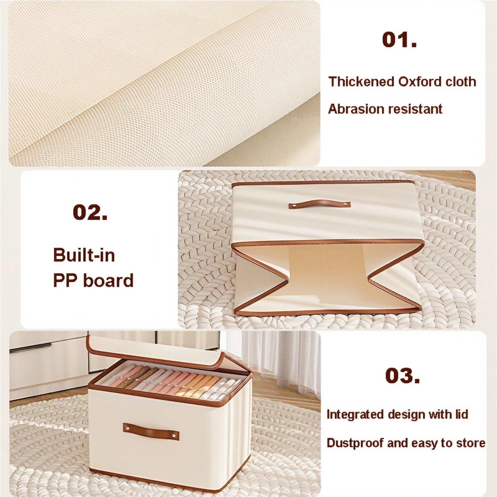 Home Dormitorio Armadio Organizzatore Di Stoccaggio con Coperchio, Scatola Pieghevole in Tessuto Lavabile/Beige/58 * 40 * 35 cm