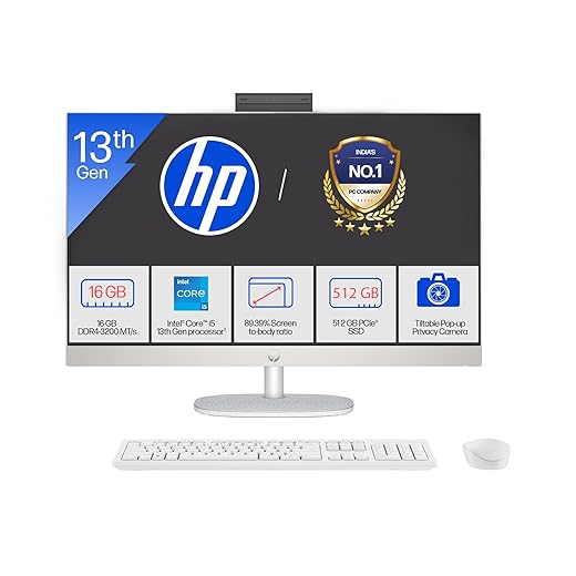 HP All-in-One, 13th Gen Intel Core i5-1334U (16GB DDR4, 512GB SSD) IPS, Three-Sided, Micro-Edge, Anti-Glare, FHD, 23.8''(60.5 cm), Win 11 Home, Office 24, 5.27kg, FHD Camera, 24-cr0486in/cr0487in