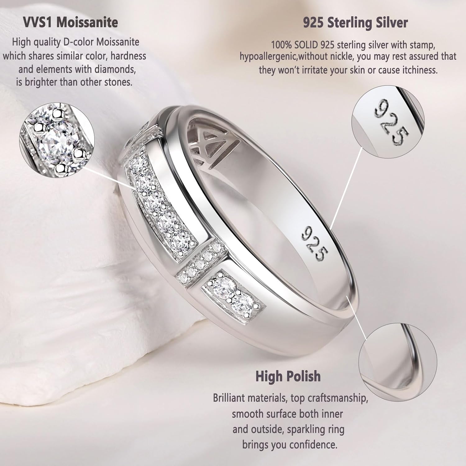 Moissanite Mens Wedding Band D Color VVS1 925 Jamaica Ubuy