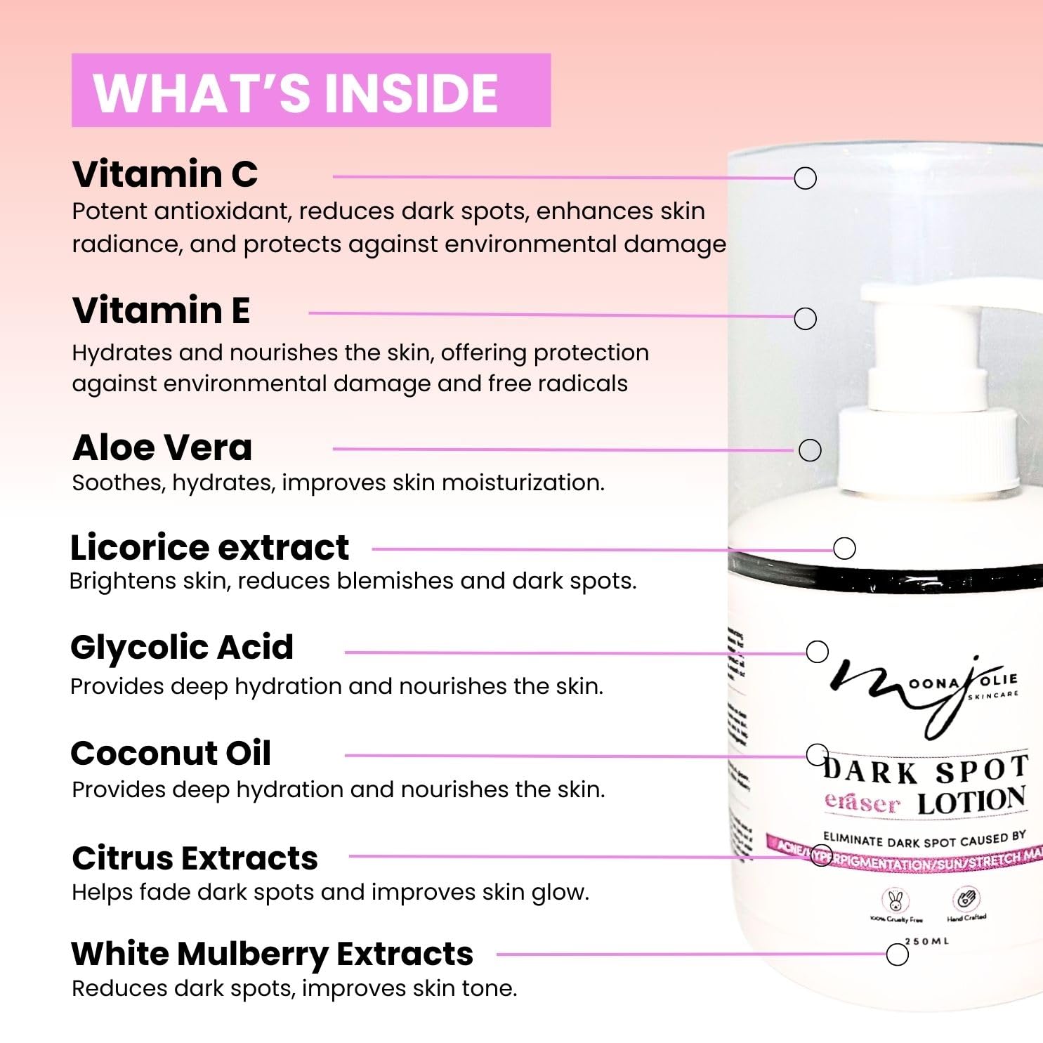 Moona Jolie Dark Spot Eraser Skin Nourishing Lotion - Hydrating Lotion for Face & Body - Improves Appearance of Acne Scars, Stretch Marks & Uneven Skin Tone with Vitamin C (250ML)