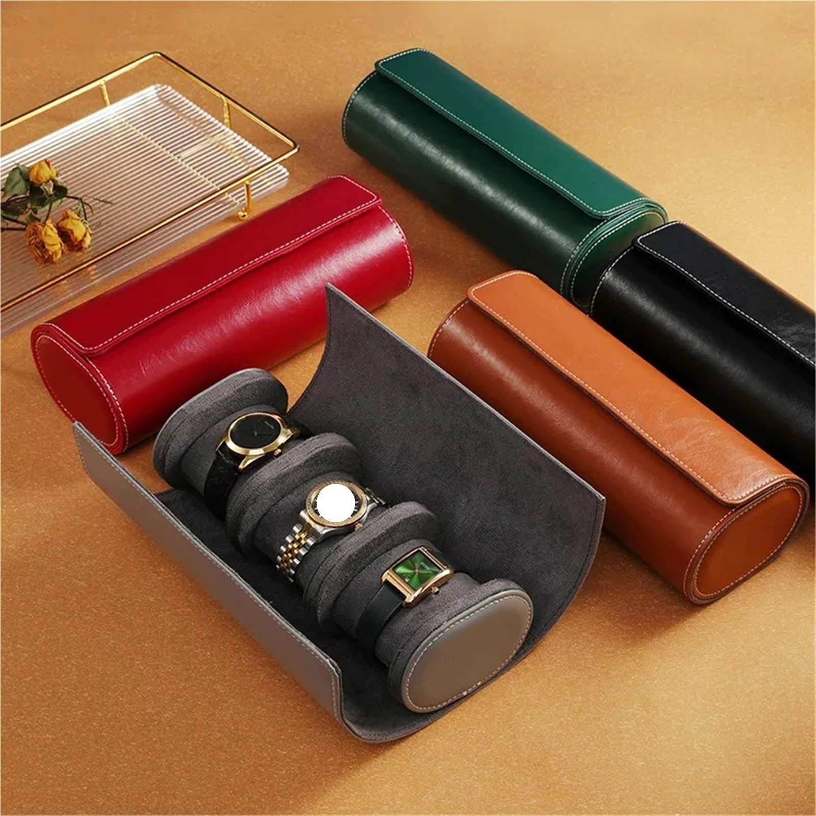 Custodia for Orologio Portatile In Pelle Da 2 Pezzi Per Orologi | Rotolo Organizzatore di archiviazione personalizzato Porta orologio da viaggio Confezione regalo antiurto