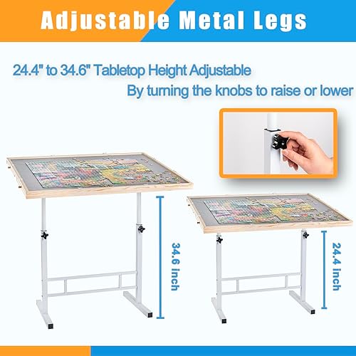 Miniatura 3 de Mesa de rompecabezas ajustable con cajones de 1500 piezas, mesa de rompecabezas ajustable en ángulo y altura con patas de metal, tablero de