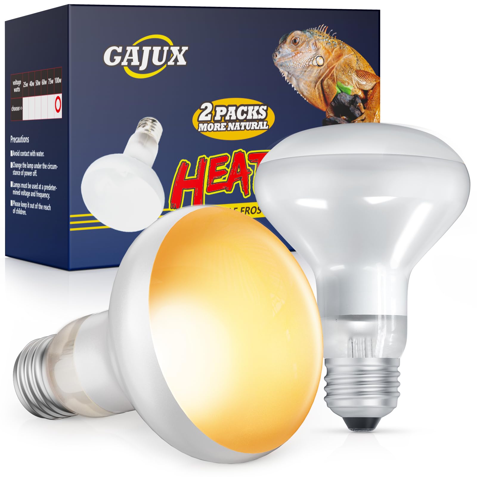 Reptile Heat Lamp 2 Pack, Heat Lamp Bulbs for Reptiles, Amphibians Basking Heat Lamp Bulbs, UVA Daylight Basking Light for Reptiles, Turtle, Bearded Dragon, Lizard Heating