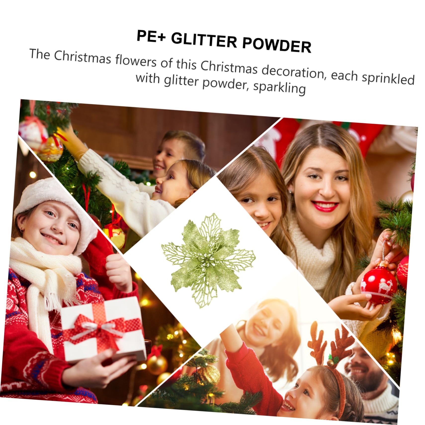 3 Ensembles de 12 pièces de Fleurs Creuses de Noël en Faux Poinsettia Ornements de Couronne de Noël Fournitures de Fleurs artificielles de Noël Guirlande Blanche décor 16c Poudre de Paillettes