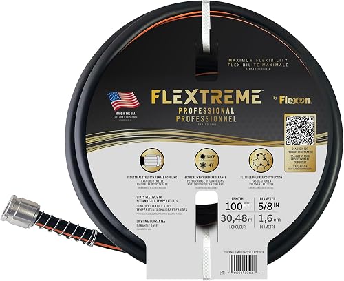 Flextreme Pro 5/8" x 100ft Performance Rubber Garden Hose – Heavy-Duty, Kink-Resistant, All-Weather Flexibility, Industrial-Grade Couplings, Durable Outdoor Watering Hose for Lawn & Garden