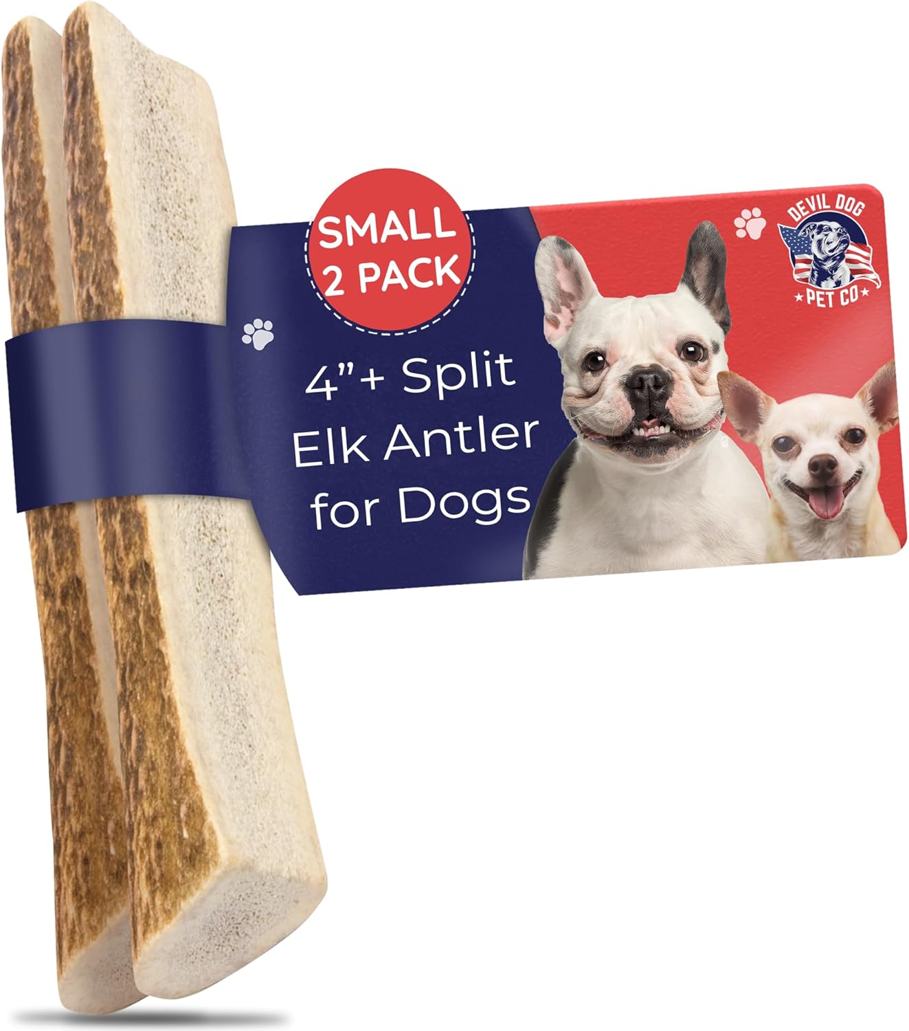 Devil Dog Pet Co - Split Elk Antler for Dogs Small 2 Pack - Exposed Marrow Chew for Puppies & Moderate Chewers - Naturally Shed Grade A Rocky Mountain Elk, Anxiety & Boredom Relief (Up to 15 lbs)