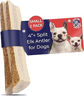 Devil Dog Pet Co. Split Elk Antlers for Dogs, Small 4"+, 2 Pack, Grade A Long Lasting Chew for Aggressive Chewers, Premium USA Naturally Shed Antler – Healthy, No Odor, Durable Dog Chew