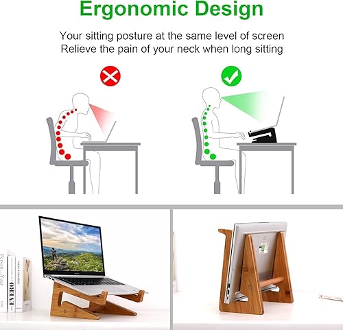 Miniatura 5 de Soporte vertical de madera para computadora portátil, soporte de bambú para laptop compatible con MacBook Air ProDell XPSSurface