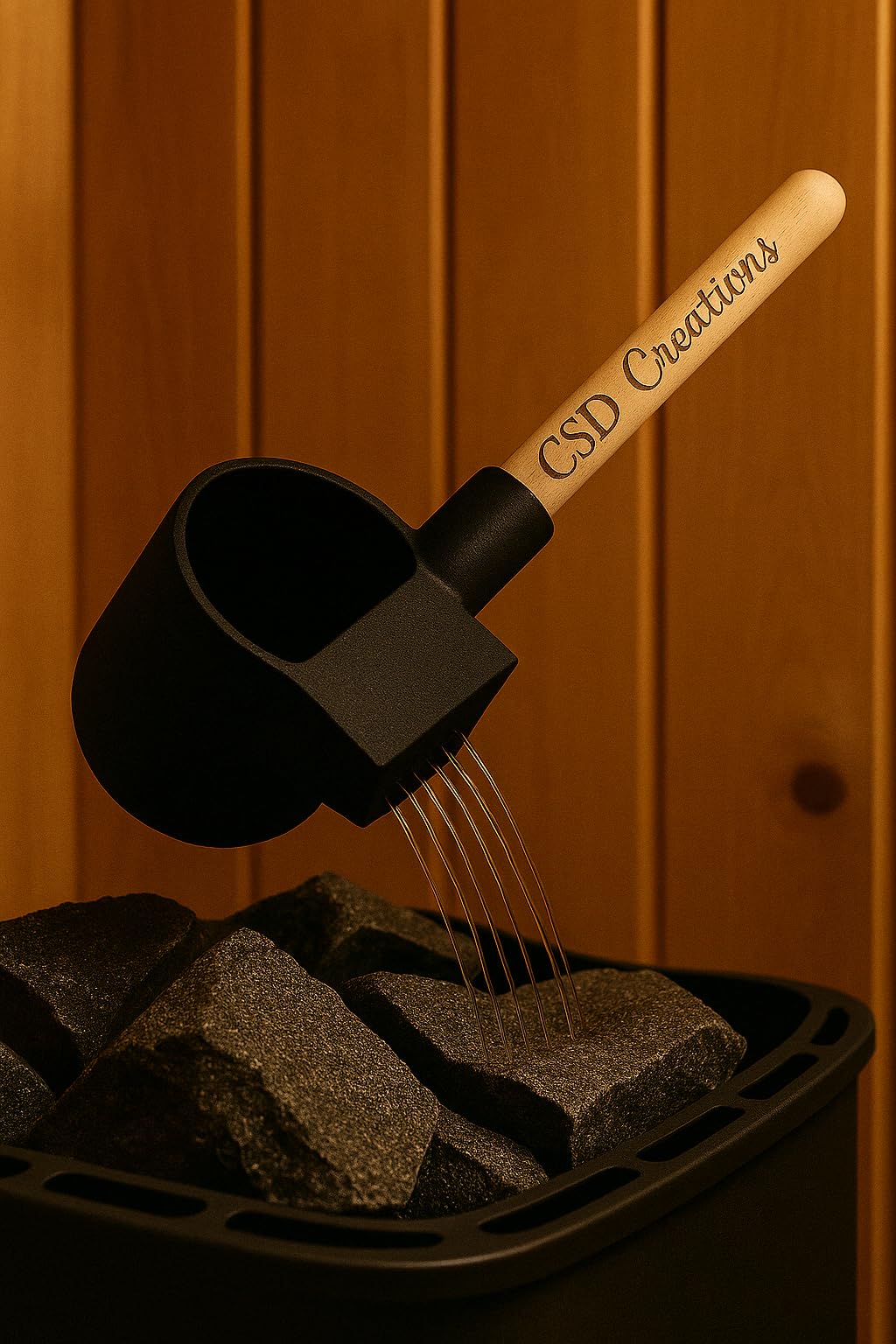 CSD Truelle de sauna avec effet pluie et manche en bois de hêtre Noir 300 ml