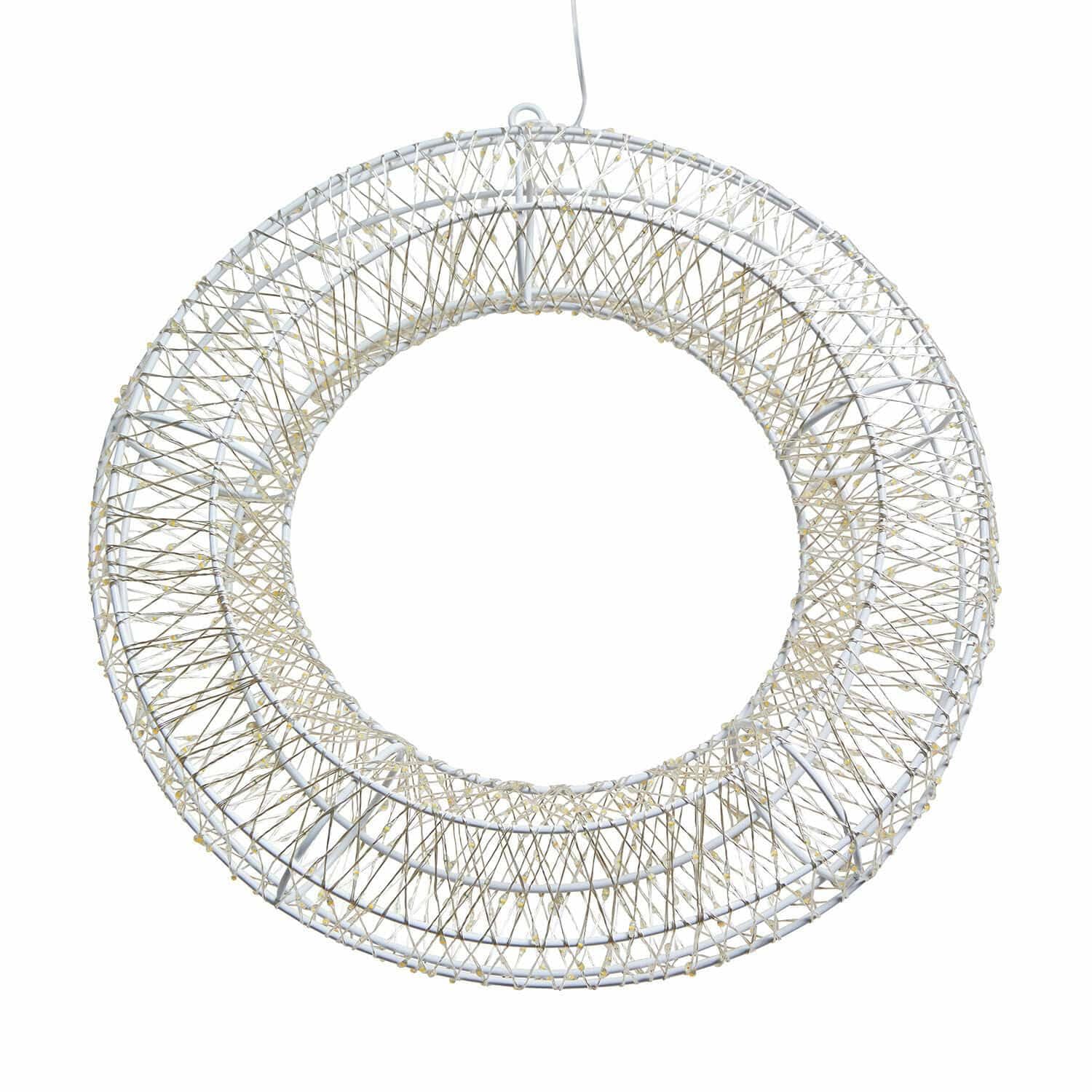 Loberon LED-Kranz Winsloe, für Innen & Außen, Strahlender Lichterglanz, Festliche Dekoration, Türkranz, Eisendraht, weiß/Silber