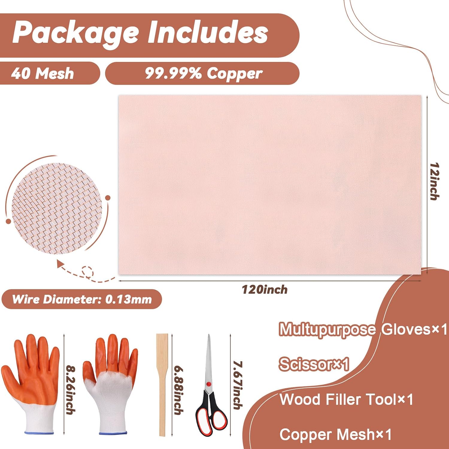 12 Inch X 10 Ft Copper Mesh Screen Kit 99.9% Copper Mesh Roll