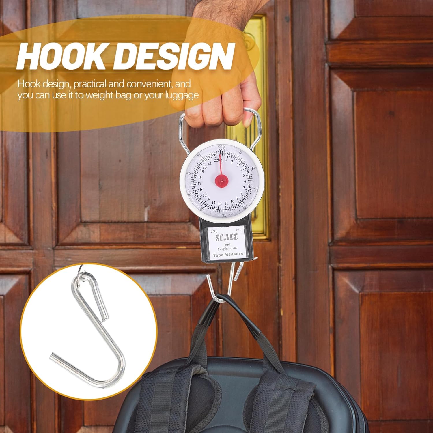 Portable Digital Hanging Luggage Scale Hook 22 Kg White Plastic