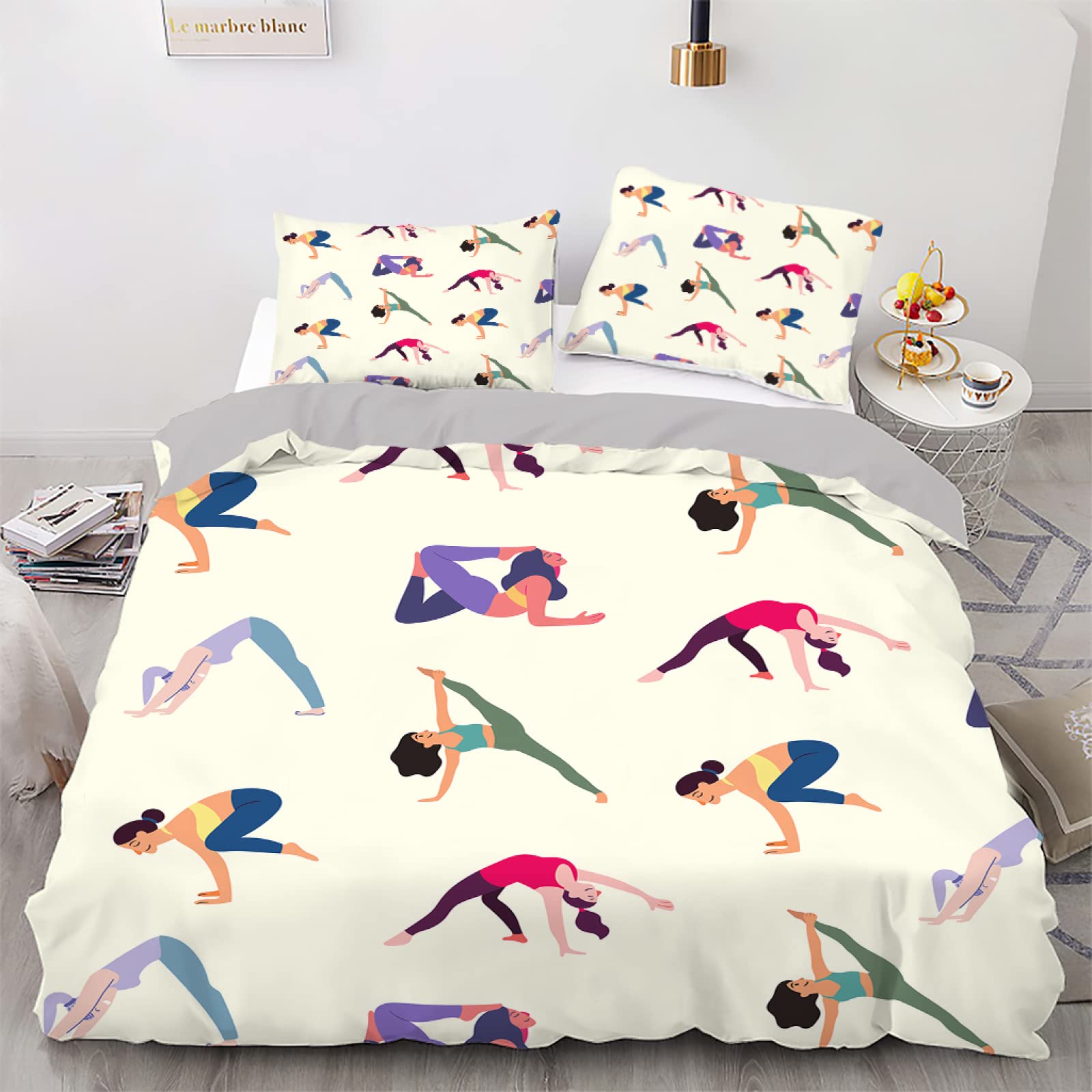 Housse de Couette 140x200 Yoga Blanc en Microfibre avec 2 Taies d'Oreiller