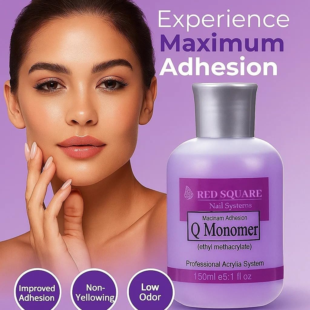 RED SQUARE Professional Acrylic Nail Liquid - 150ml Maximum Adhesion EMA Formula for Acrylic Powder System - Salon-Grade, Low Odor, Long-Lasting