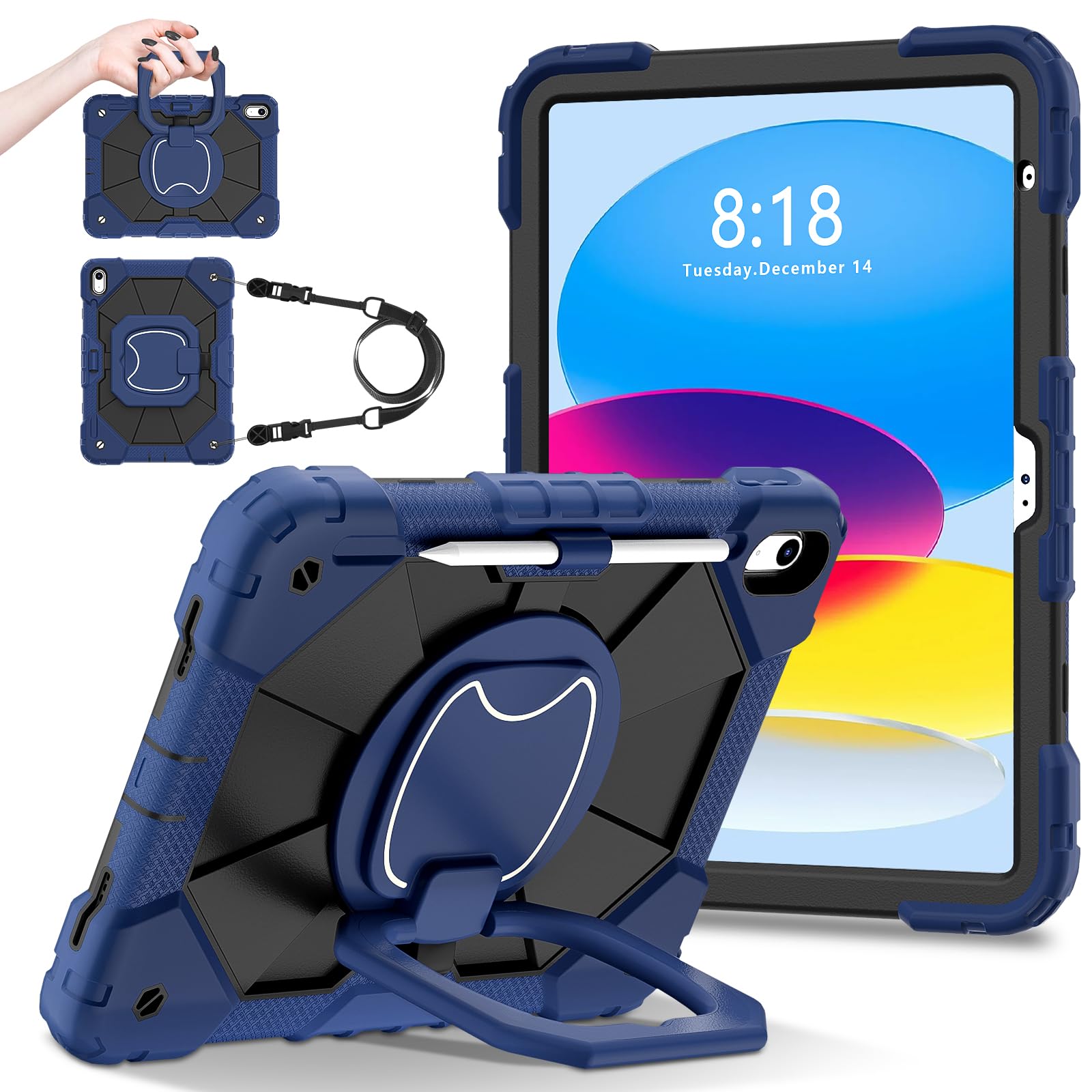 Case for iPad (A16) 11th 11 Inch 2025/10th Generation 10.9 Inch 2022,Kids Friendly Case with Pencil Holder,Foldable Kickstand Thickned Cornor Heavy Duty Shockproof Cover (Blue Black)