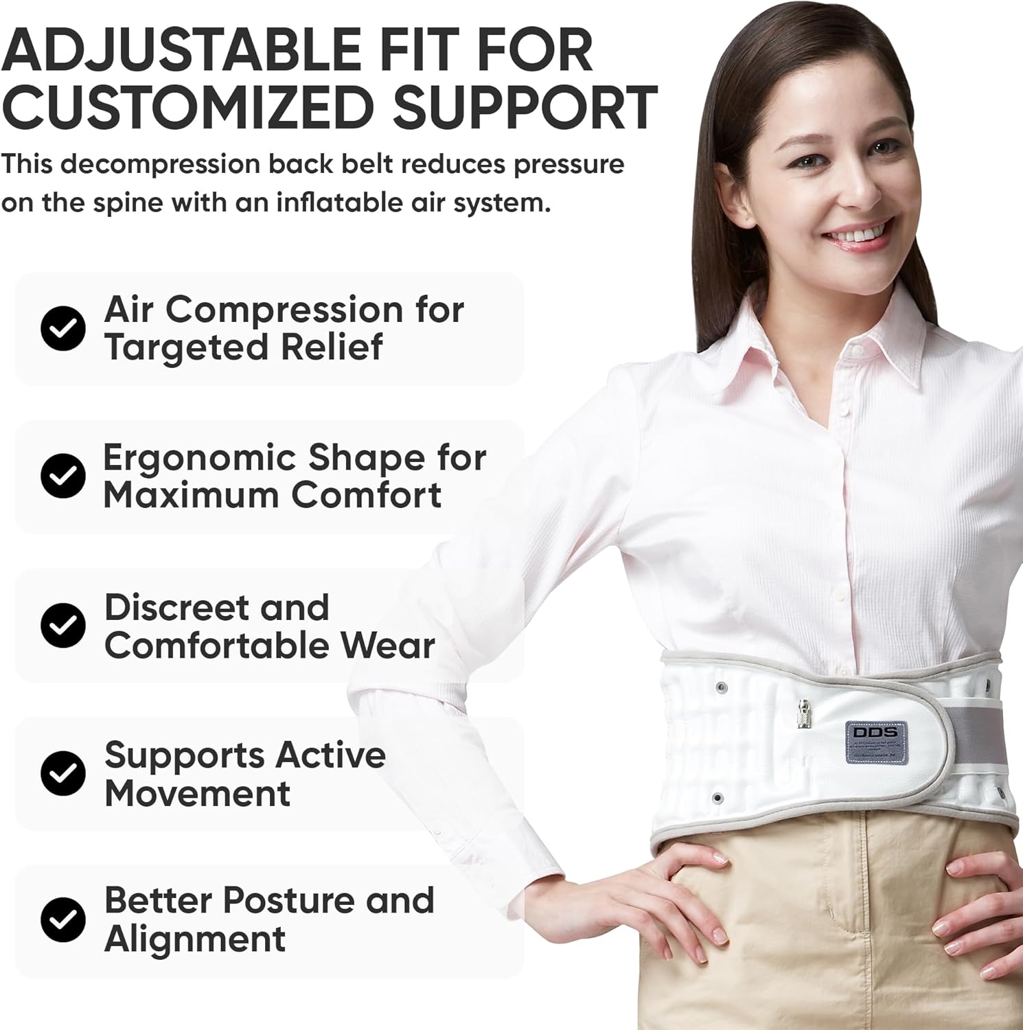 DDS, Inc. 300 Back Decompression Belt – Pneumatic Lumbar Decompression Belt for Women and Men, Lower Back Brace for Work, Lifting, and Daily Support – Adjustable Air Lumbar Traction Device (7XL)
