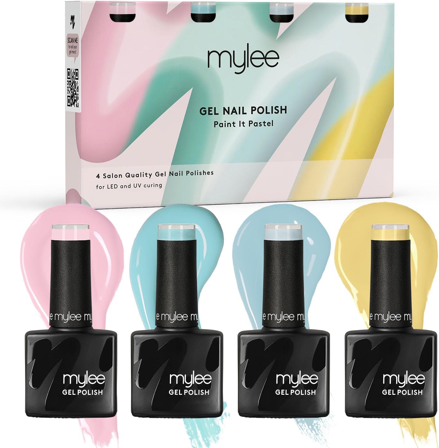 Mylee Gel Nail Polish Quad Set 4x8ml [Paint It Pastel] - Spring/Summer Range - UV/LED Soak-Off Nail Art Manicure Pedicure for Professional, Salon & Home Use - Long Lasting & Easy to Apply