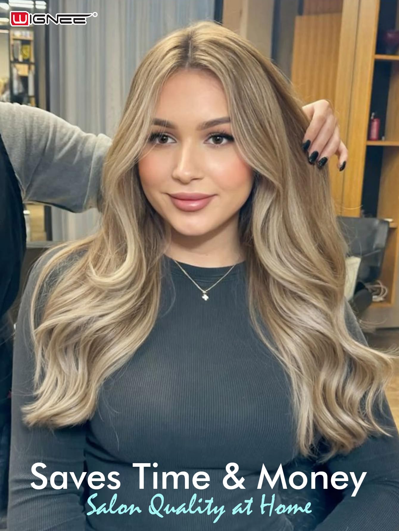WIGNEE Przedłużenie włosów ludzkich Podwójne niewidoczne PU OVO 100% włosy Remy Tkanie ludzkich włosów 2 sztuki bez kleju Naturalne ludzkie włosy przedłużające Genius mikro koraliki (46 cm, 9A/60)