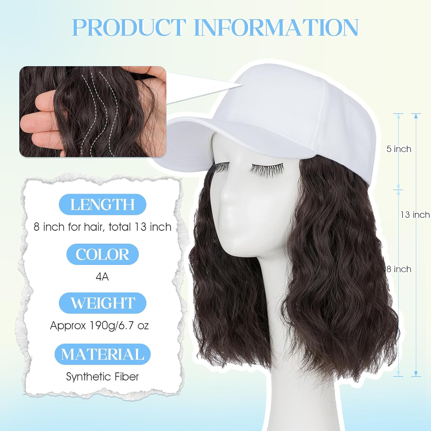 S-noilite Baseball Cap with Hair Extensions,White Hat Wigs with Hair Attached Synthetic Short Curly Wave Bob Hairstyle Baseball Caps for Women Daily Use(#4 Dark Brown).