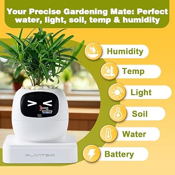 Smart Planter with App Control, Self-Watering AI Plant Pot with LCD Display, Desk Plant Flower Pot Companion for 50+ Plants Pet Planter with Pomodoro Timer,80ml Reservoir,Calendar (White)