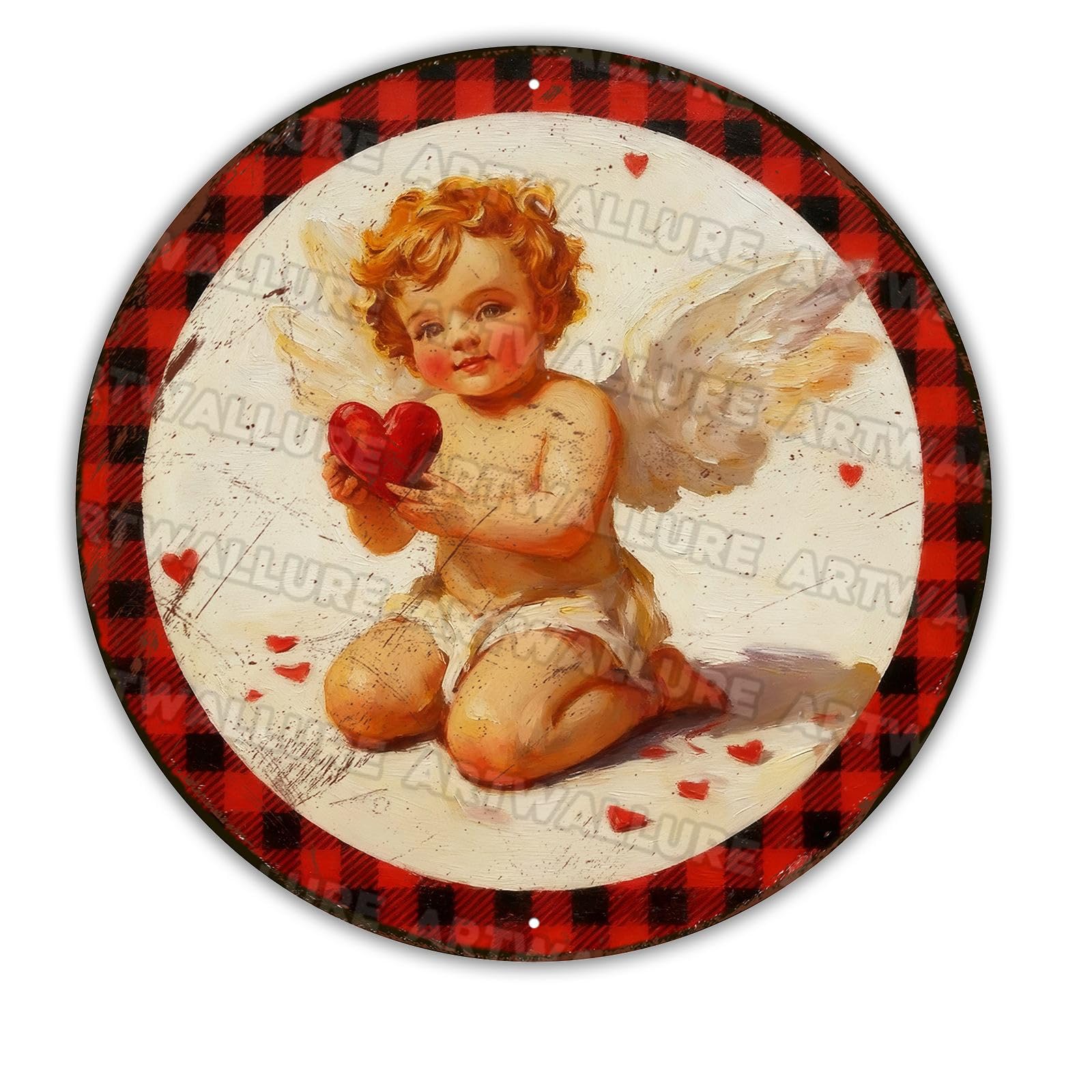 Cupid Love Metal Sign Made Round Romantic Design Rustic Farmhouse Wall Art For Home Bedroom Decor 12x12Inch