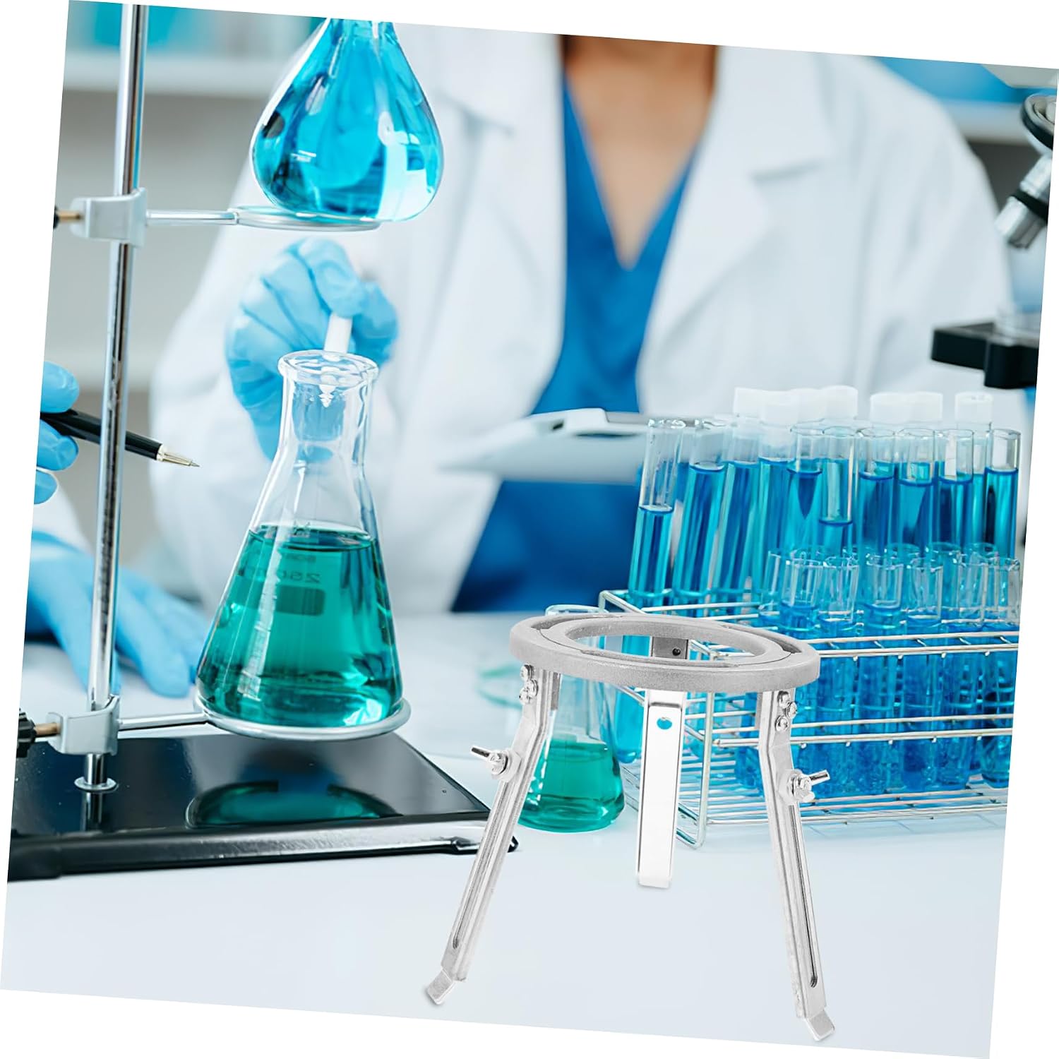 Adjustable Tripod Stand for Chemistry Lab Experiments, Silver