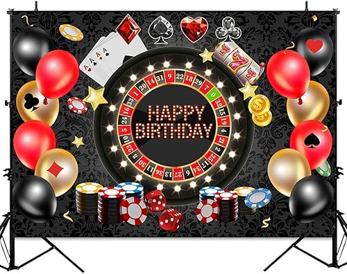 Miniatura 2 de Sensfun Telón de fondo de cumpleaños de casino de póquer Las Vegas, fondo de fiesta de cumpleaños, fichas de ruleta, tema de noche, decoraciones de