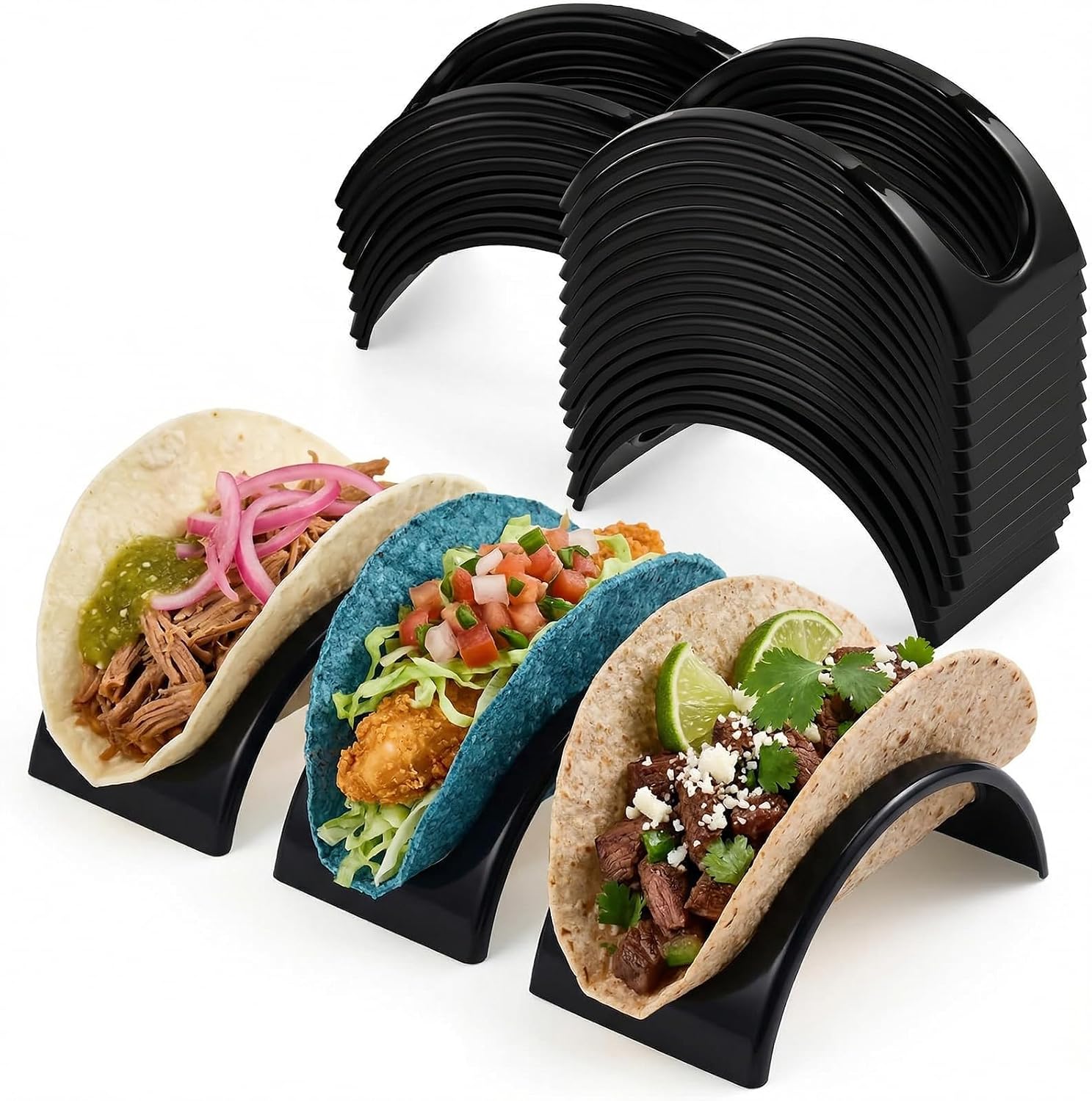 24Pcs Taco Holders, Taco Stand Plastic Reusable Tortilla Tray Plates