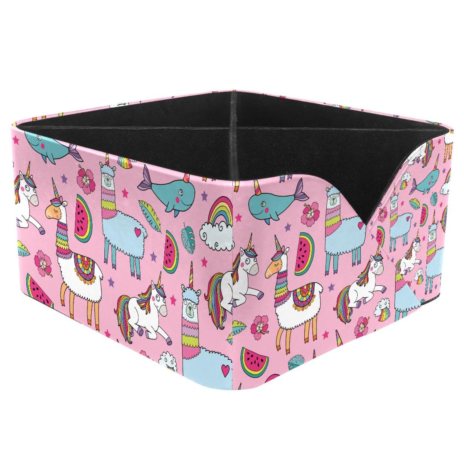 KengjuTesu Cute Unicorn Llama Alpaca Whale Rainbow Pattern Desktop Organizer Pen Holder, Rectangular Pencil Cup for Office, Study and Makeup Stations