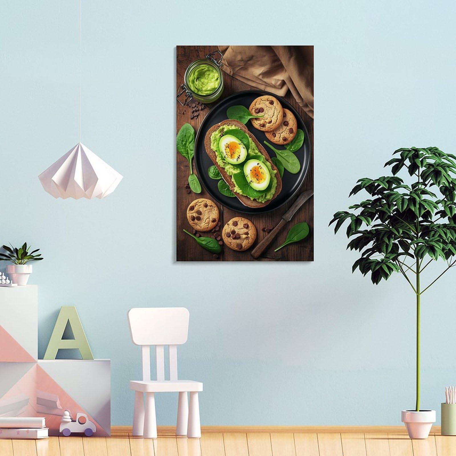 GMUKIFFY Quadro su tela da parete con motivo "Healthy Breakfast", decorazione artistica da parete con uova di cibo naturale, rustico, su tela, tesa e incorniciata, decorazione per la casa, pronta da