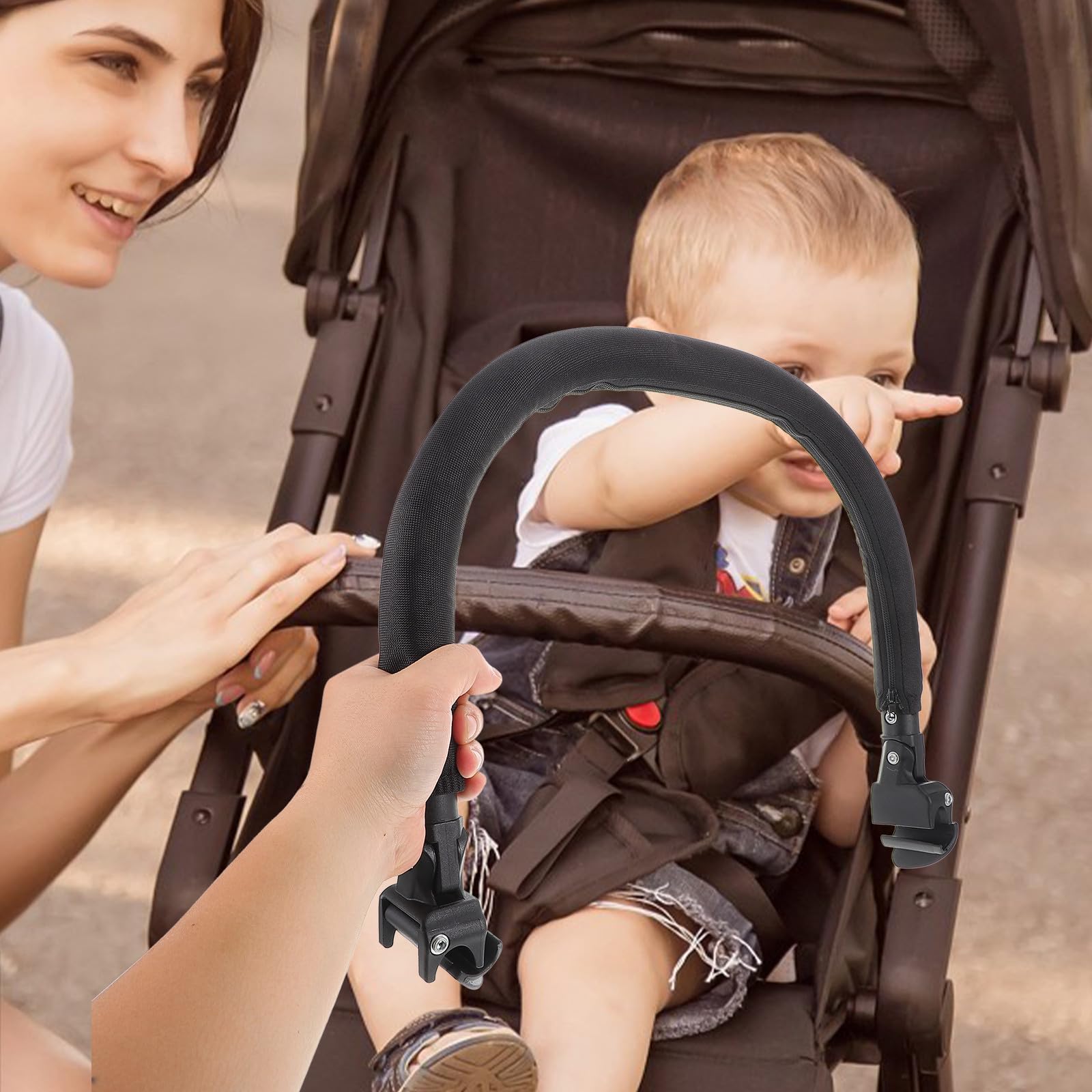 Barra Transversal para Cochecito de Ñiño de 32 Cm, Apoyabrazos Metálico Espuma, Accesorio Seguro y Duradero para Silla de Paseo Infantil, Compatible Carritos de Ñiño