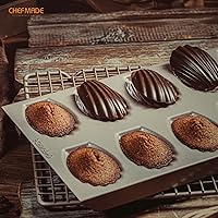 Vista 5 de CHEFMADE Molde Madeleine, molde para pastel, 12 cavidades, antiadherente, ovalado, concha Madeline, juego de utensilios para hornear para el horno