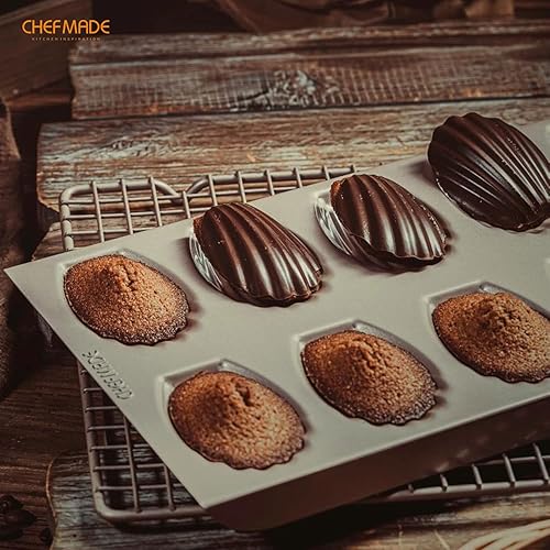 Miniatura 5 de CHEFMADE Madeleine Molde para tartas, 12 cavidades, antiadherente, ovalada, para hornear al horno (dorado champán)