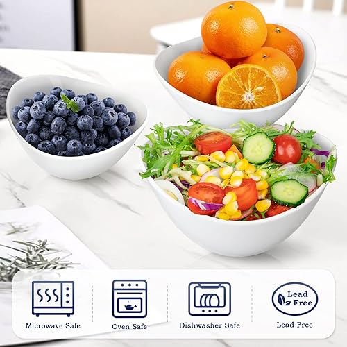 Miniatura 2 de Uten Juego de cuencos de ensalada, cuencos grandes de porcelana profunda, cuencos profundos de cerámica blanca para ensalada, guarniciones,
