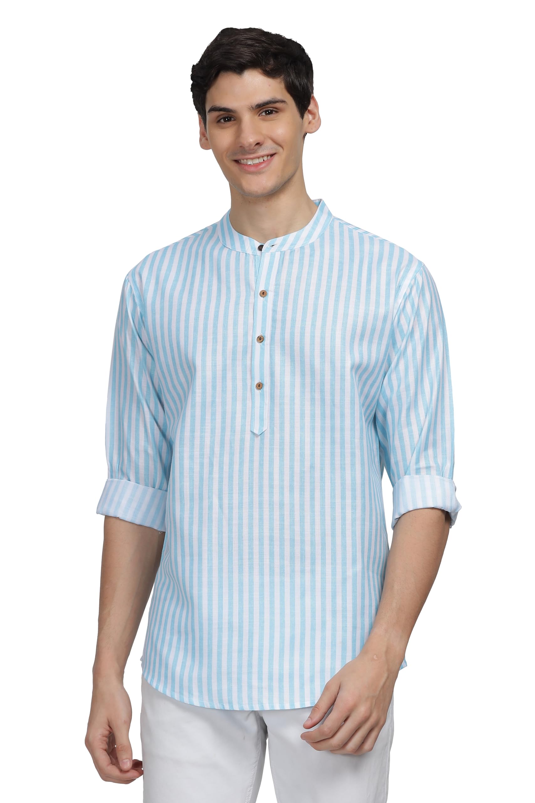 Be Active Men's Stripes Cotton Blend Short Kurta With Mandarin Collar || Short Kurta For Men Cotton || Stylish Short Kurta || Short Kurta Men (Rf0027-1-M) Blue