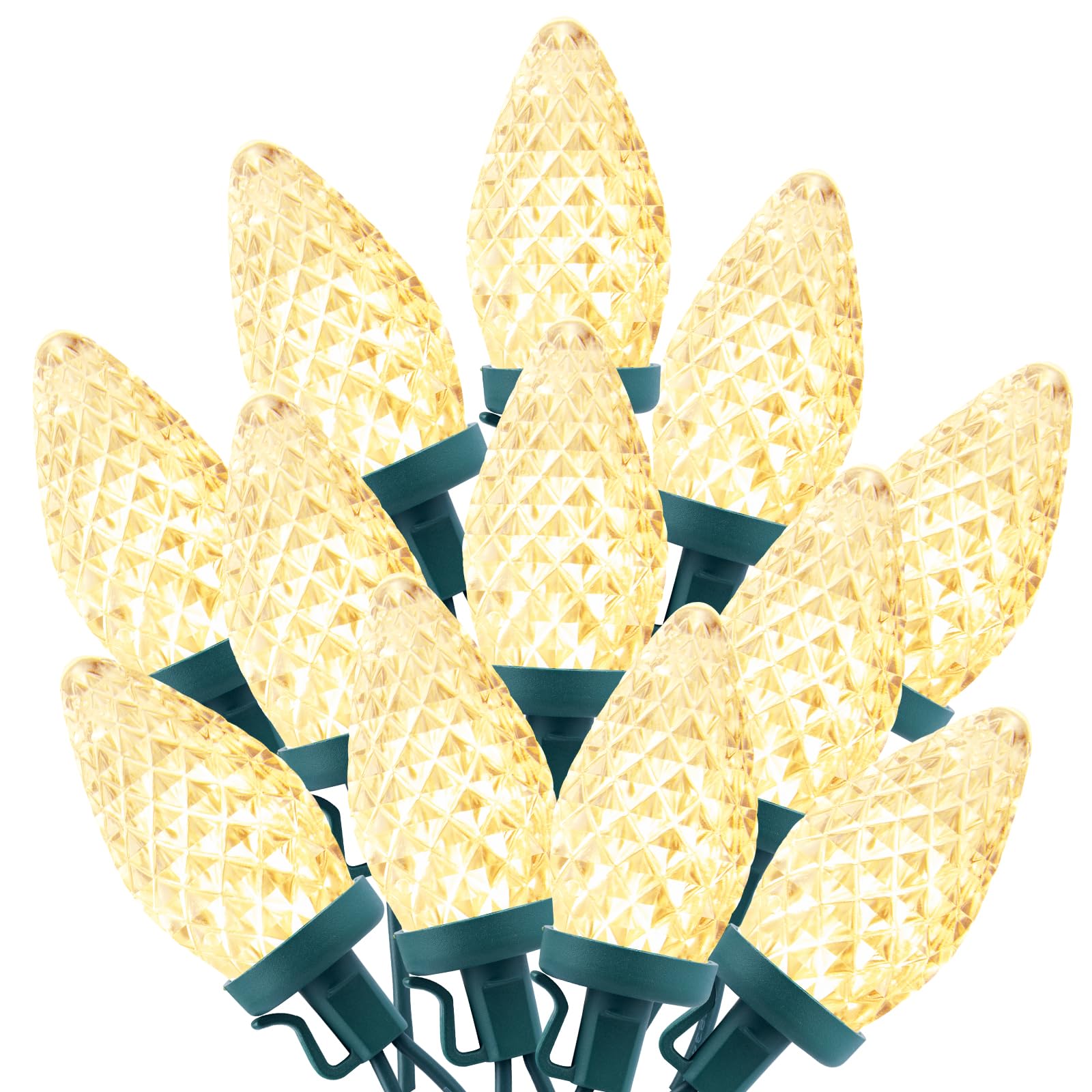 C9 LED Christmas String Lights, 66ft 100 LED Waterproof Strawberry String Lights, Plug-in Extendable Green Wire Lights String for Outdoor Indoor Outside Patio Wedding Party Decoration, Warm White