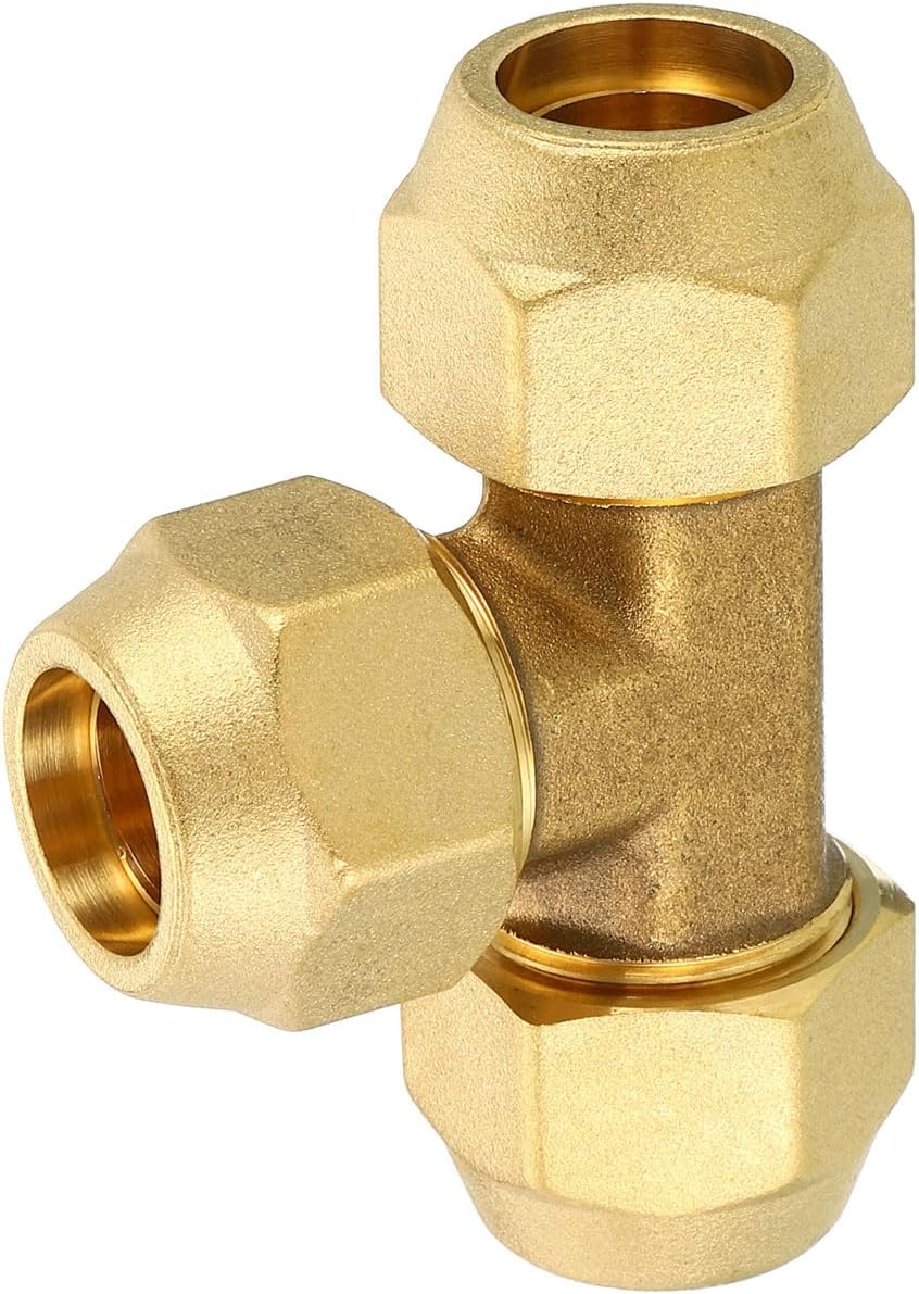 PATIKIL 3/4" x 3/4" x 3/4" Brass Pipe Fitting, Flare Tee Tube Fitting Pipe Adapter Connector with Nut for Air Conditioner Refrigeration Plumbing