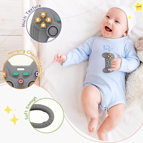 Miniatura 2 de Paquete de 2 mordedores de silicona para bebés de 6 a 12 meses, juguetes de dentición para bebés de 0 a 6 meses, mordedor remoto para bebés,