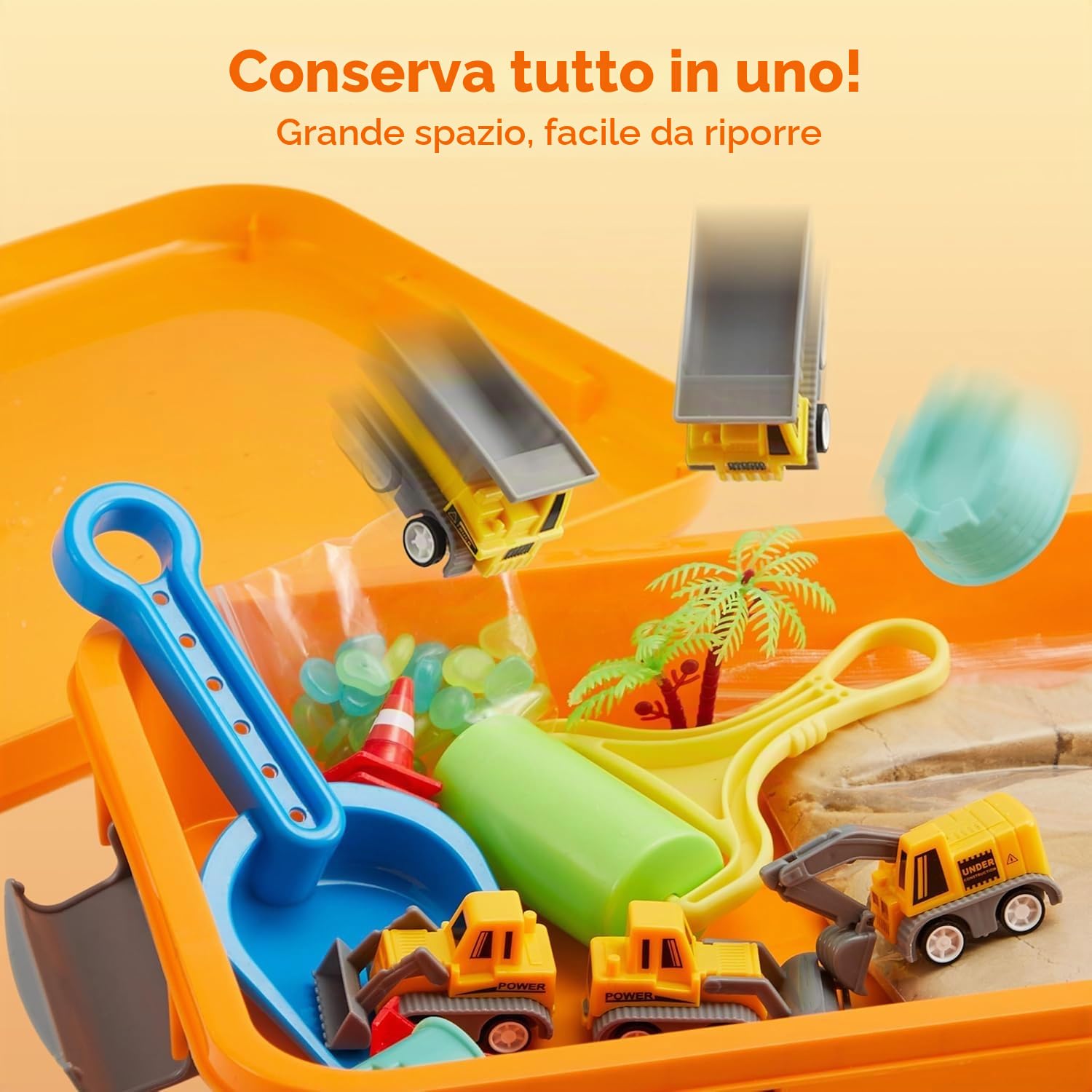 Klever Kits Cestino Sensoriale da Costruzione per Bambini con Pietre Fosforescenti, Sandbox con Coperchio, Kit Castello di Sabbia